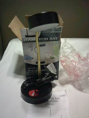 NIB HAMPTON BAY 15 IN LED DESK BEDSIDE TABLE LAMP TOUCH ON/OFF DESIGN BLK & GOLD